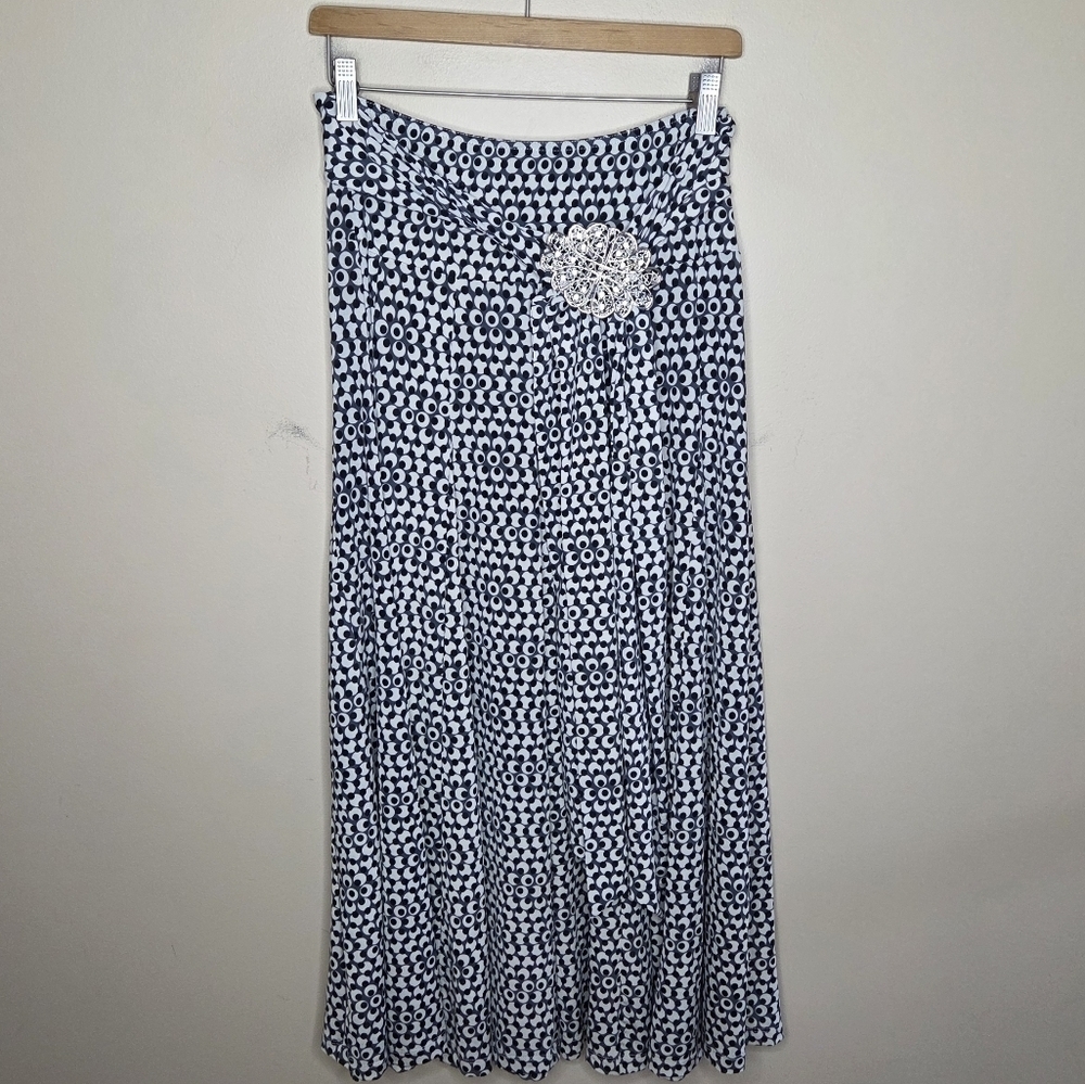 Lapis Gray Black White Print Long Skirt with Matching Belt Size Small